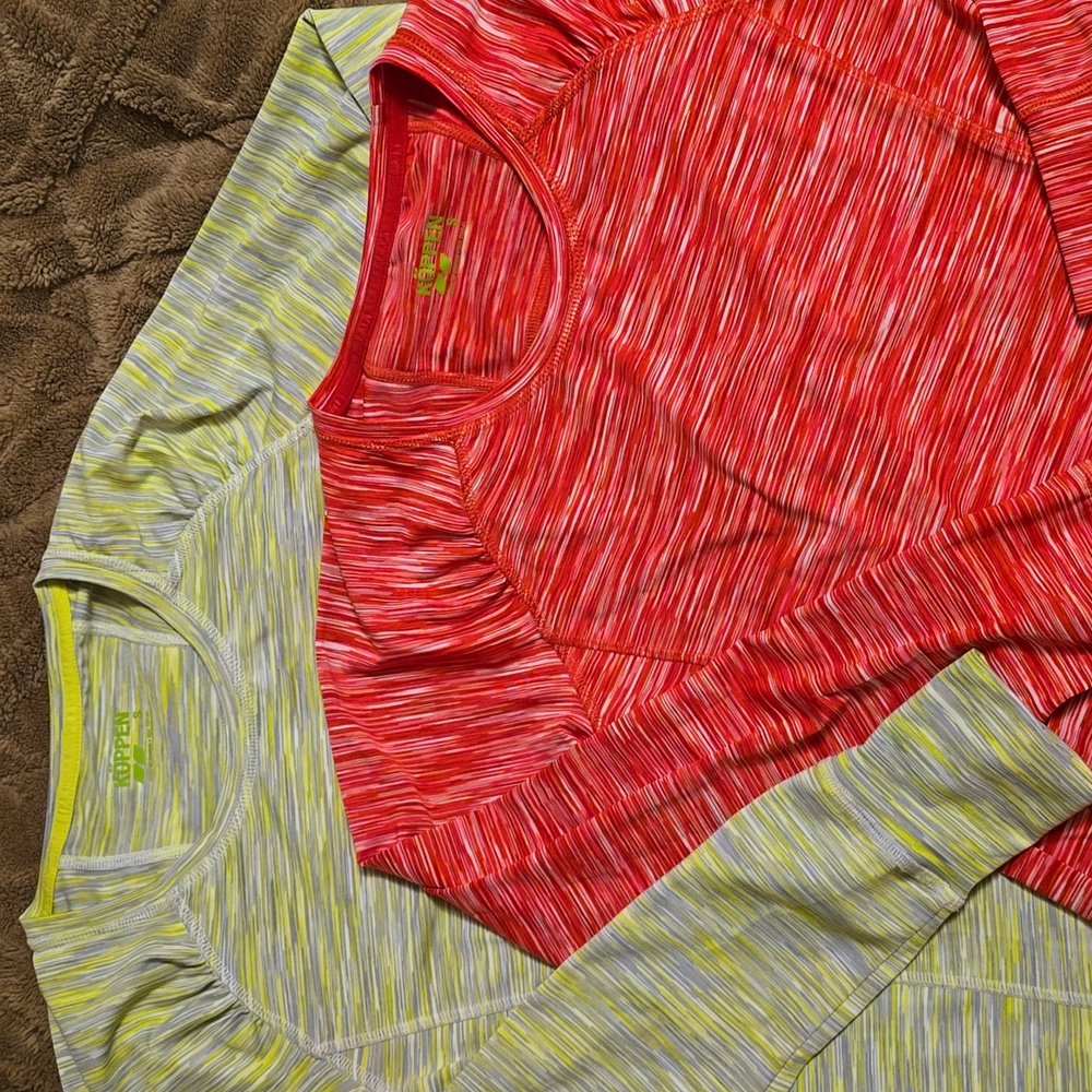 2 Koppen Athletic Top Running Shirt Red/Pink Green/Yellow/Gray S/Small